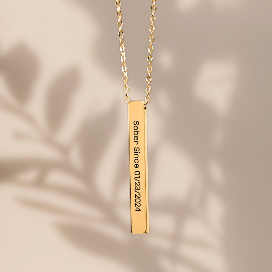 Sober Since 3D Bar Necklace w / Personalized Sober Date and Message Card