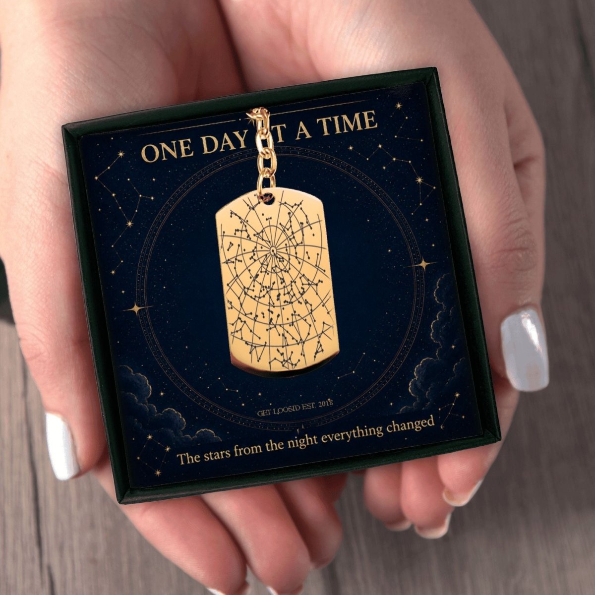 Sober Dog Tag Keychain —w/ Sober Date Custom Star Map