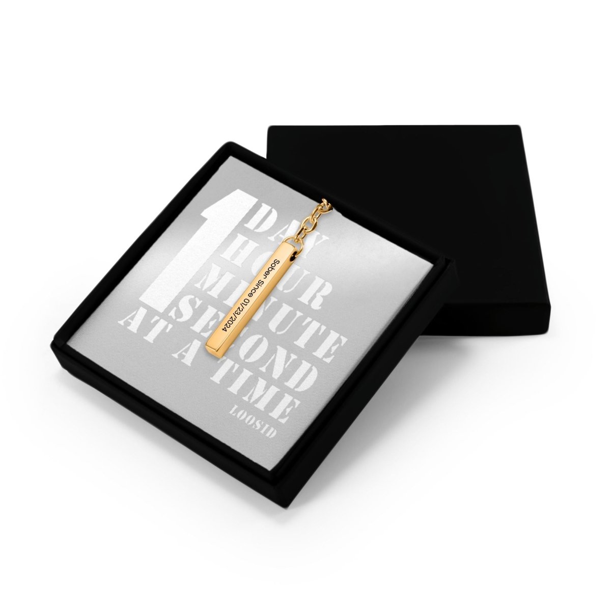Sober Since 3D Bar Keychain w Personalized Sober Date and Message Sobriety Gift lifestyle view (view 5)