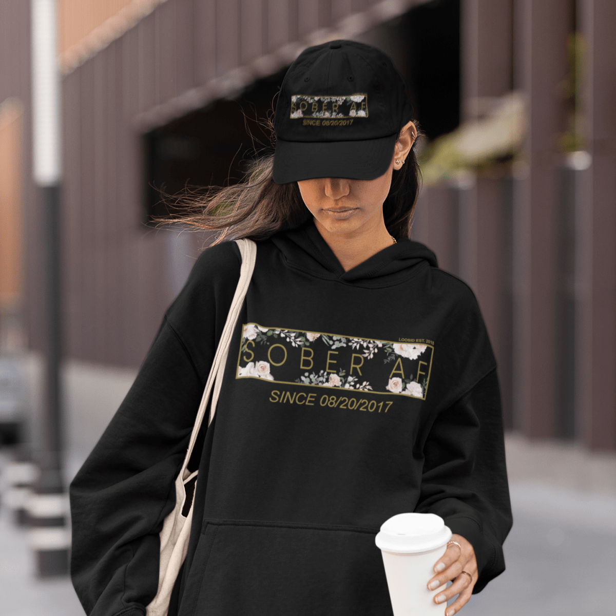 Women's Sober AF Flower Hoodie + Trucker Hat Bundle w/ Personalized Sobriety Date