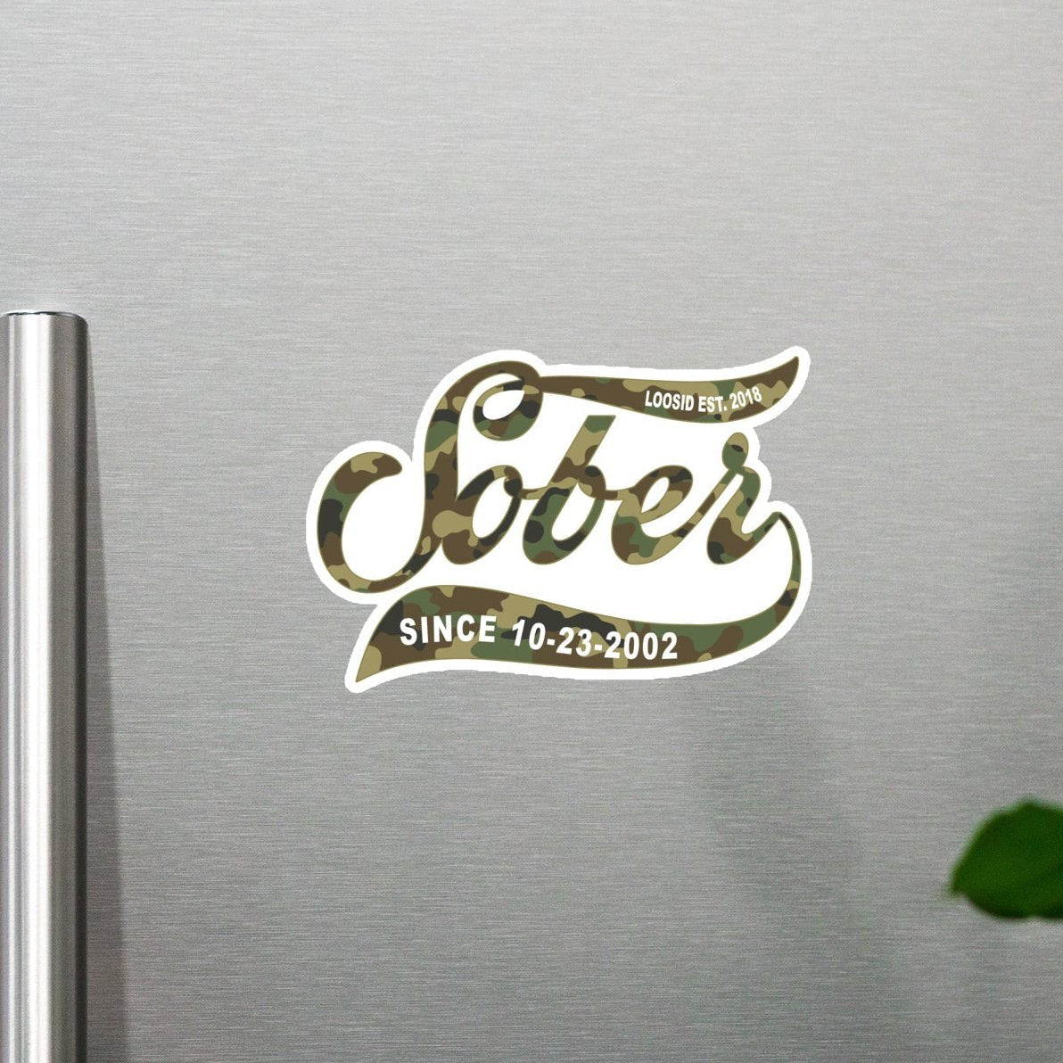 Sobriety Gift Magnet Gold Script Sober Magnet close-up view (view 2)