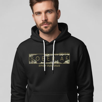 Recovery Hoodie | Men's Sober AF Camo Hoodie with Custom Sober Date