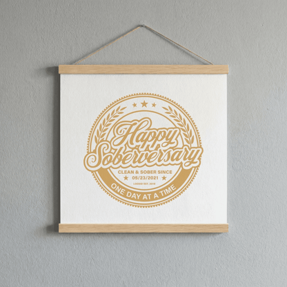 Loosid White Happy Soberversary Poster with Hanger Sobriety Art featuring the design