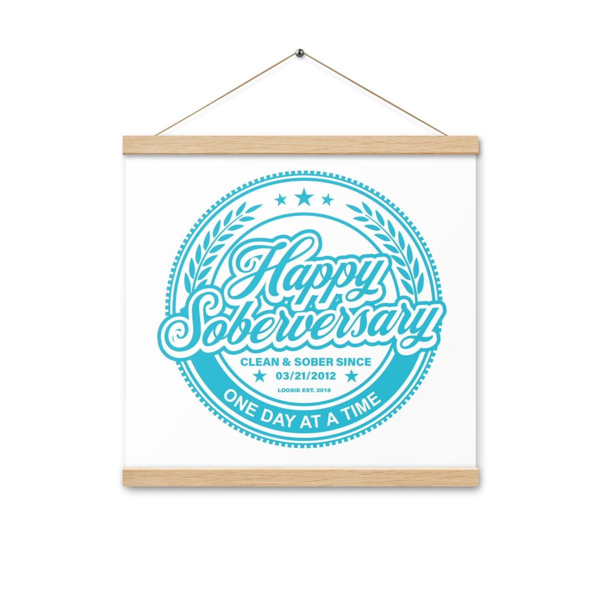 Blue Happy Soberversary Poster with Hanger Sobriety Art graphic detail (view 4)