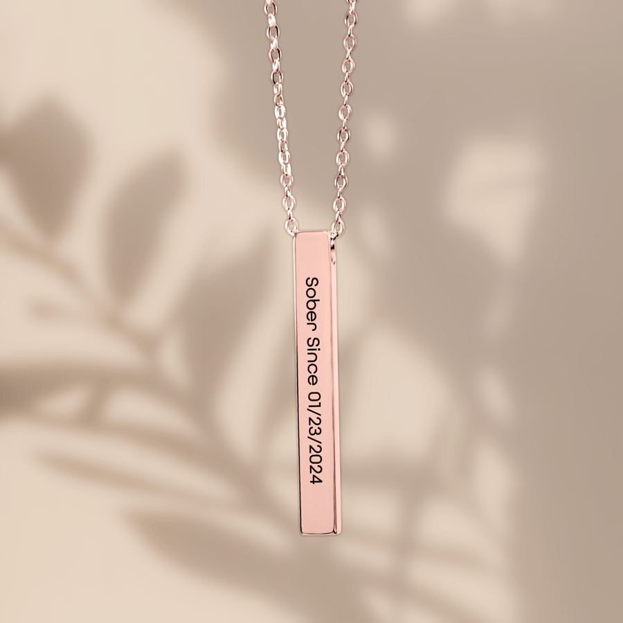 Sober Since 3D Bar Necklace w / Personalized Sober Date and Message Card