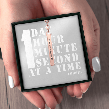 Sober Since 3D Bar Keychain w Personalized Sober Date and Message Sobriety Gift back view (view 17)