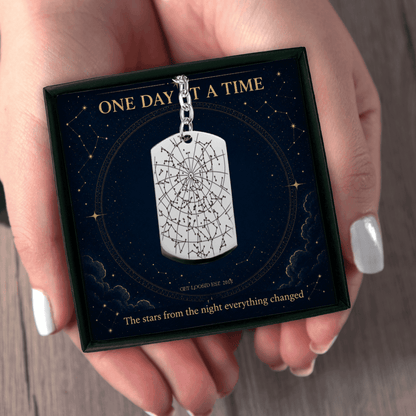 Sober Dog Tag Keychain —w/ Sober Date Custom Star Map
