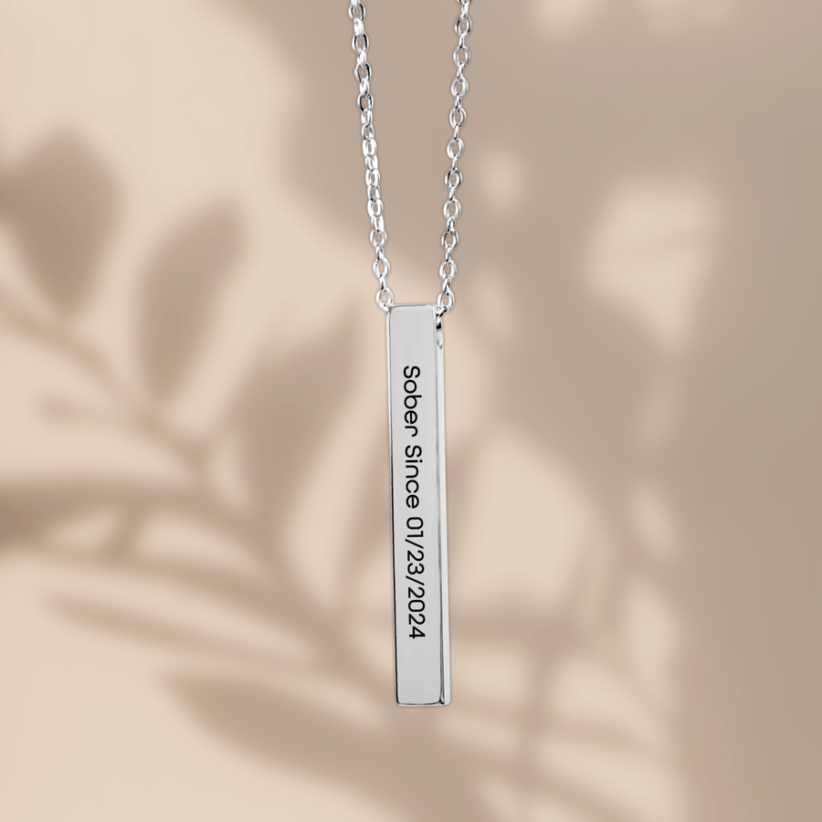 Sober Since 3D Bar Necklace w / Personalized Sober Date and Message Card