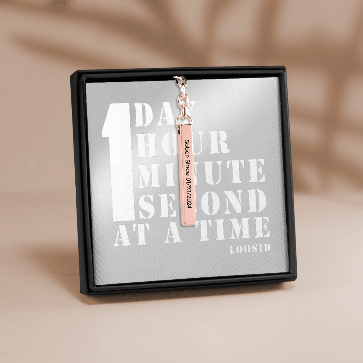 Sober Since 3D Bar Keychain w Personalized Sober Date and Message Sobriety Gift lifestyle view (view 15)