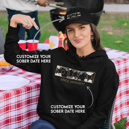 Women's Sober AF Flower Hoodie + Trucker Hat Bundle w/ Personalized Sobriety Date