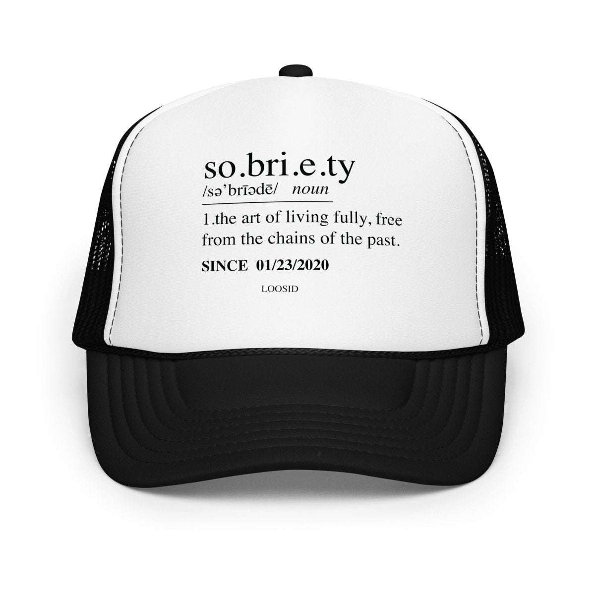 Sobriety Definition Snapback Trucker Cap w/ Personalized Sobriety Date