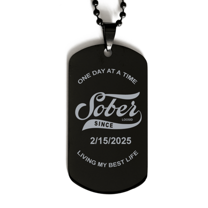 Sober Jewelry | Engraved Dog Tag with Personalized 'Sober Since' Date