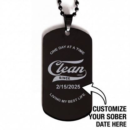 Sobriety Gift | Clean Since Engraved Dog Tag Jewelry