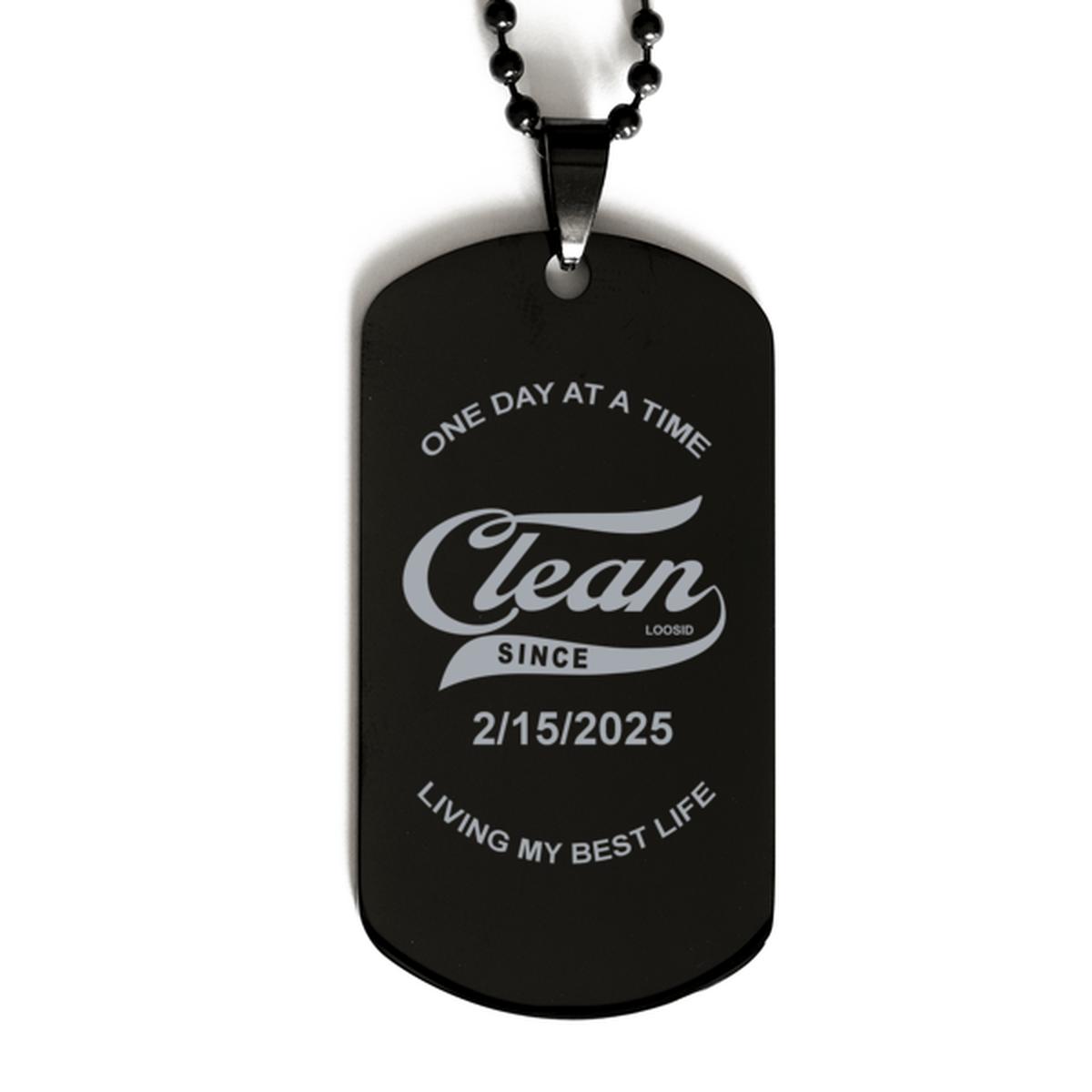 Clean Since Dog Tag Necklace – front view - sober jewelry 
