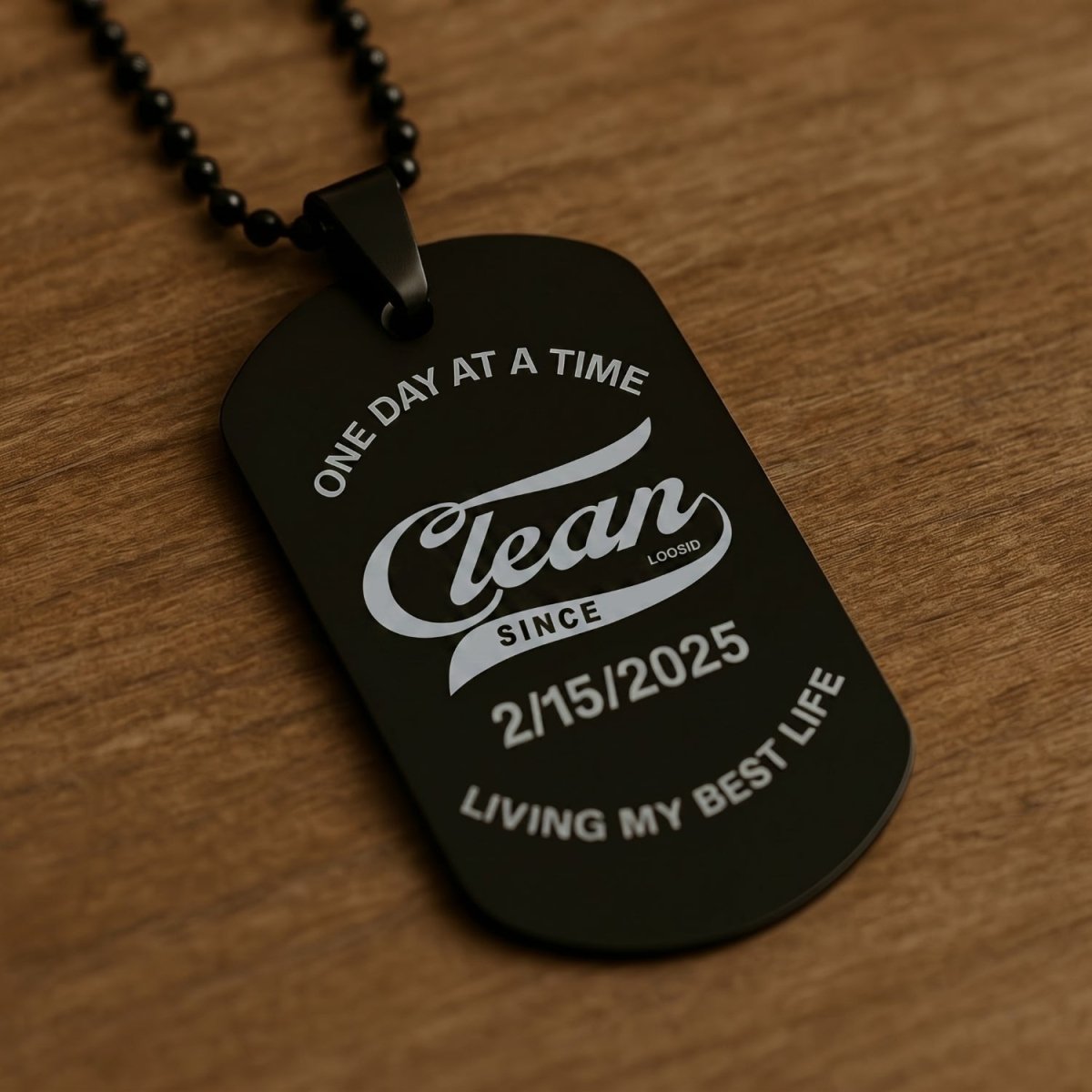 Sober Jewelry | Engraved Dog Tag with Personalized 'Clean Since' Date