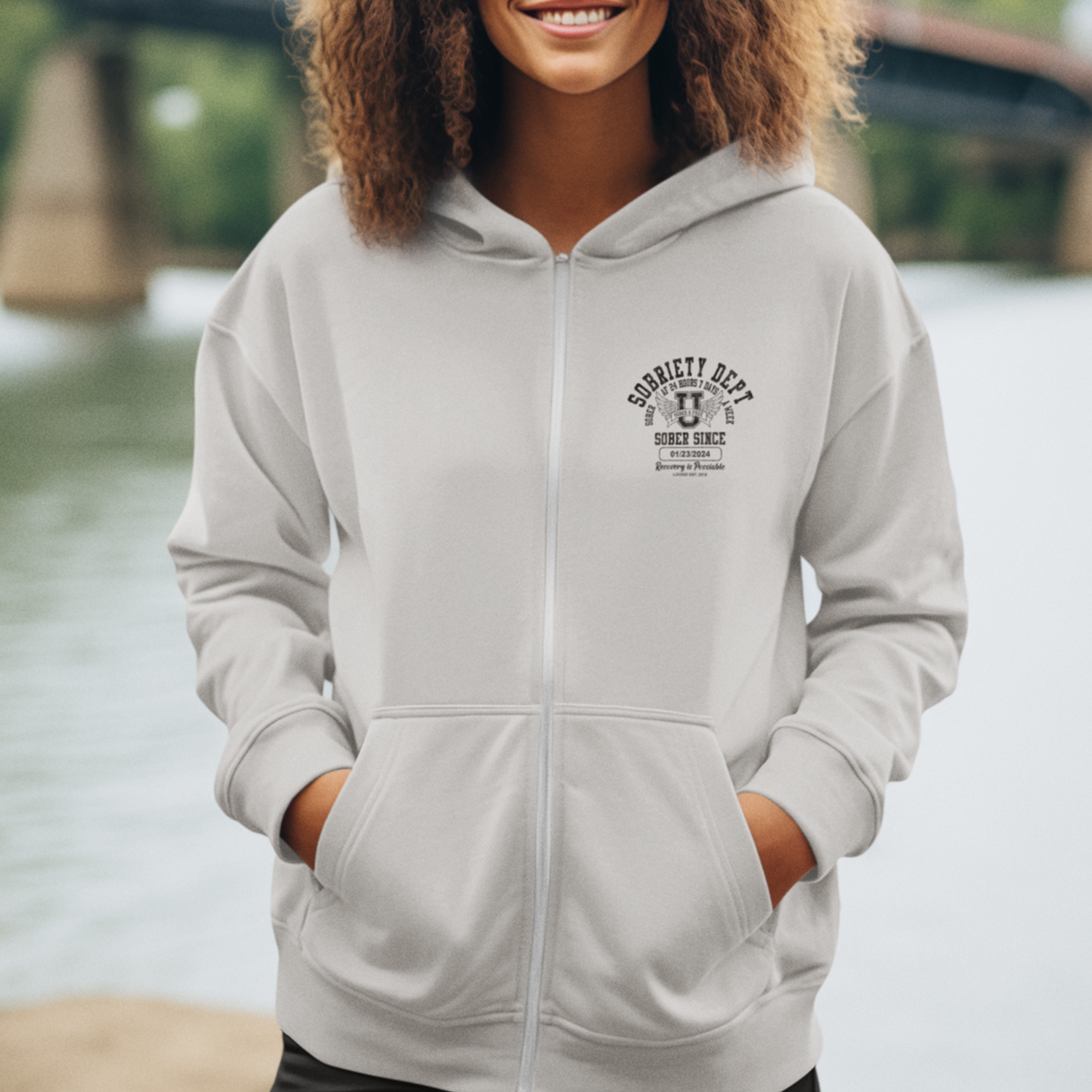 Sobriety Dept Zip Hoodie – Sober AF 24/7 with Custom Sobriety Date