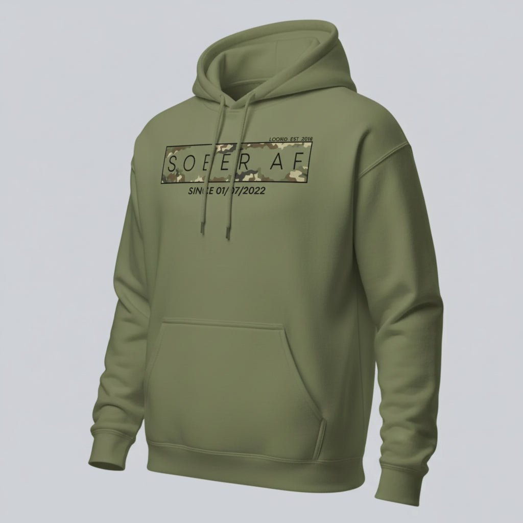 Recovery Hoodie | Men's Sober AF Camo Hoodie with Custom Sober Date