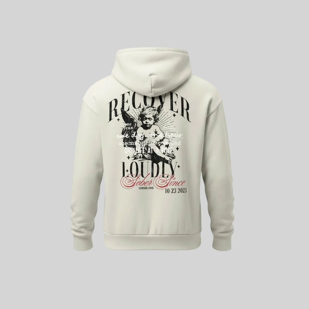 Cream Recover Loudly | Front & Back Print Sober Hoodie Limited Edition