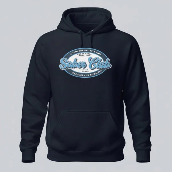 Sober Club Badge Unisex Hoodie with Custom Sobriety Date