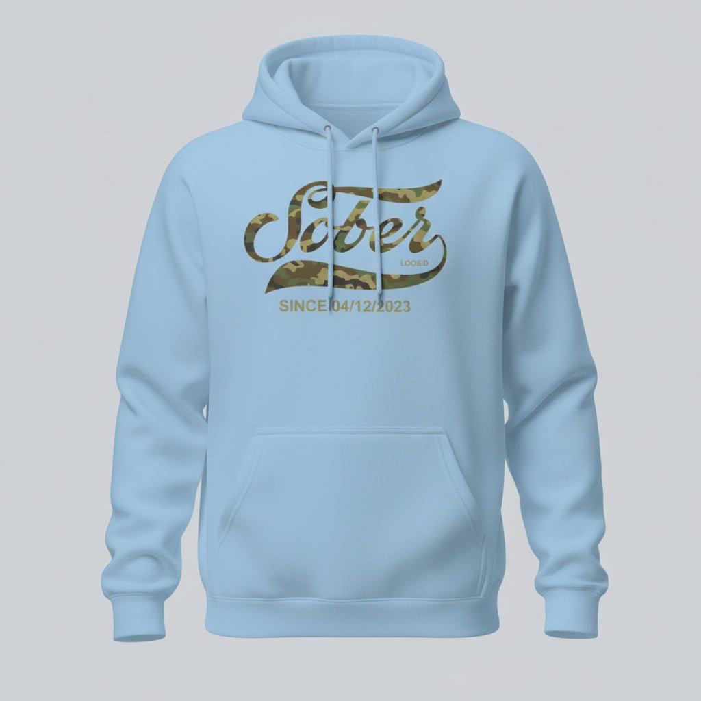 Recovery Hoodie | Sober Since Camo Hoodie with Personalized Date