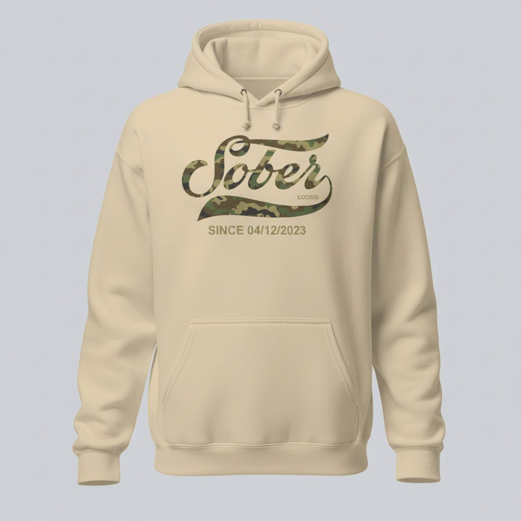 Recovery Hoodie | Sober Since Camo Hoodie with Personalized Date