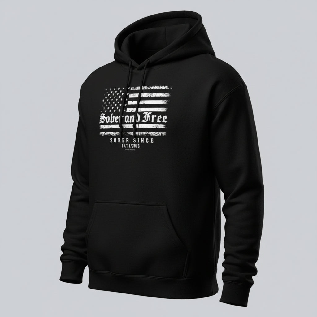 Recovery Hoodie | Sober and Free Custom Sobriety Date Hoodie