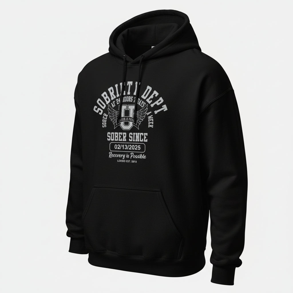 Recovery Hoodie | Sobriety Dept Hoodie with Custom Sobriety Date
