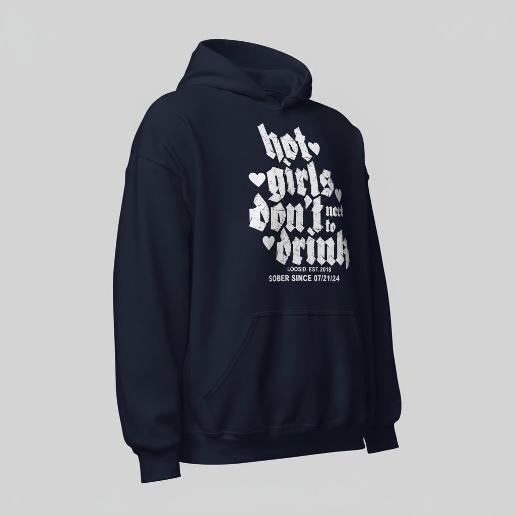 Hot Girls Don't Drink Recovery Hoodie close-up view (view 12)