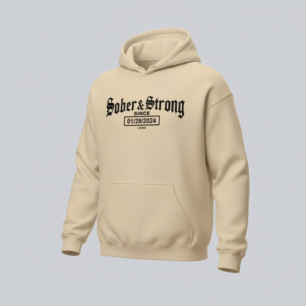 Recovery Hoodie | Women’s Old School Sober & Strong Hoodie with Custom Date