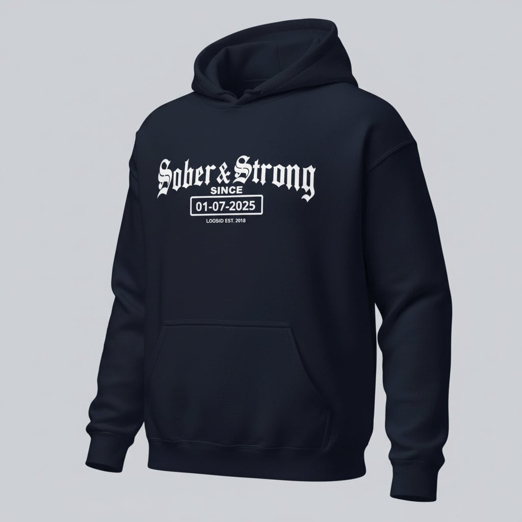 Recovery Hoodie | Women’s Old School Sober & Strong Hoodie with Custom Date