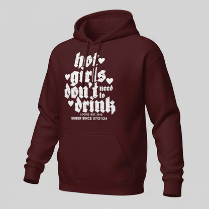 Hot Girls Don't Drink Recovery Hoodie fit detail (view 9)