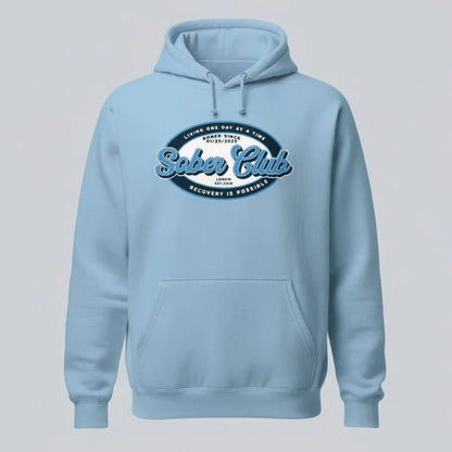 Sober Club Badge Unisex Hoodie with Custom Sobriety Date