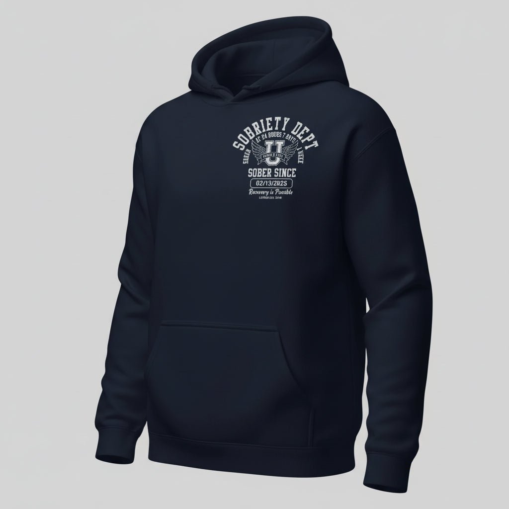 Sobriety Dept Recovery Hoodie fit detail (view 9)