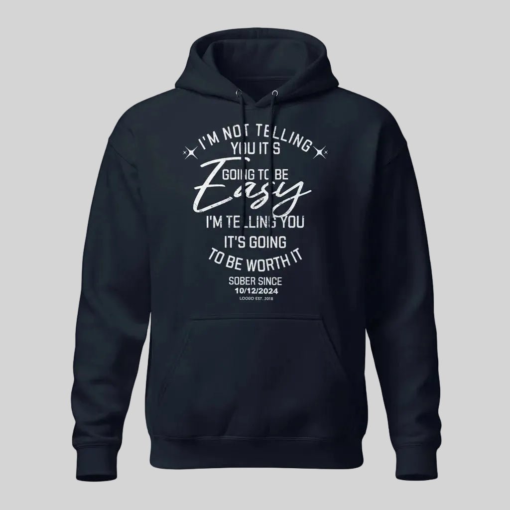 I'm Not Telling Custom Sobriety Date Recovery Hoodie close-up view (view 12)