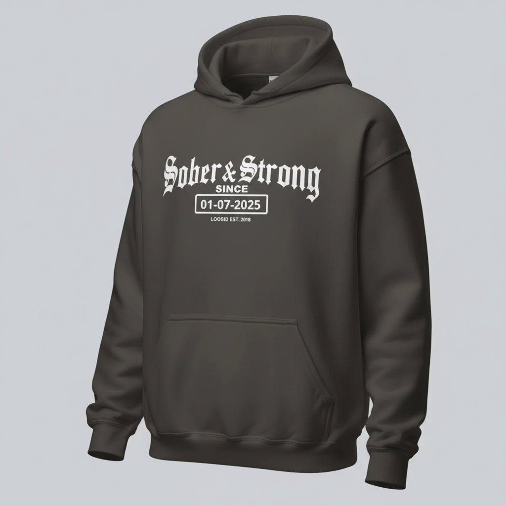 Recovery Hoodie | Women’s Old School Sober & Strong Hoodie with Custom Date
