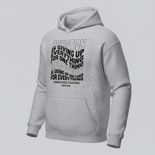 Addiction is Giving up Recovery Hoodie close-up view (view 12)
