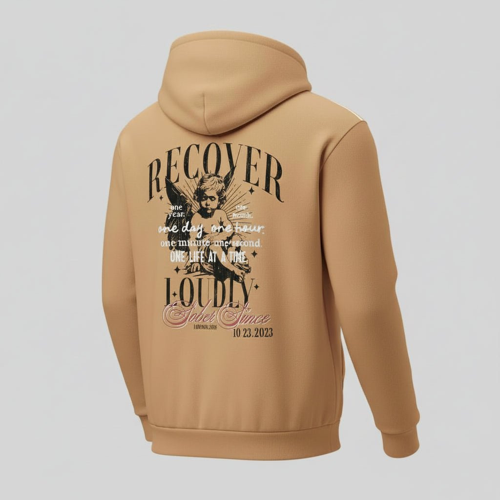 Tan Recover Loudly | Front & Back Print Sober Hoodie Limited Edition