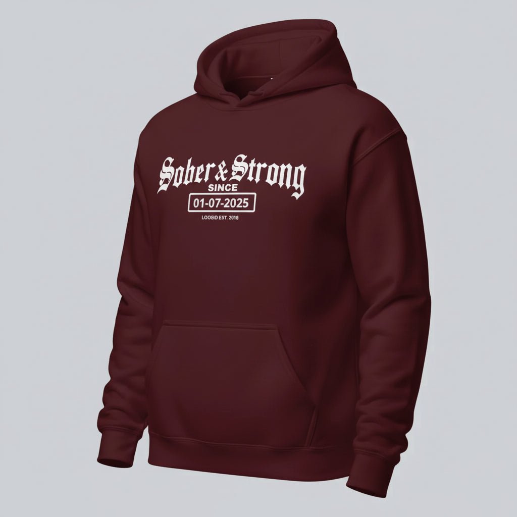 Recovery Hoodie | Women’s Old School Sober & Strong Hoodie with Custom Date