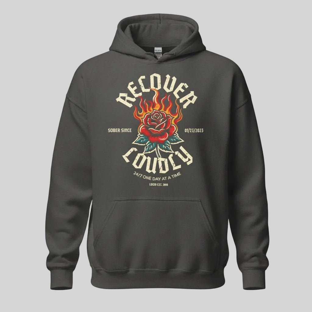 Recovery Hoodie | Recover Loudly Custom Sobriety Date Unisex Hoodie