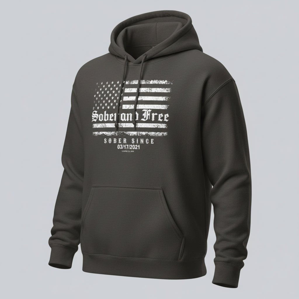 Recovery Hoodie | Sober and Free Custom Sobriety Date Hoodie
