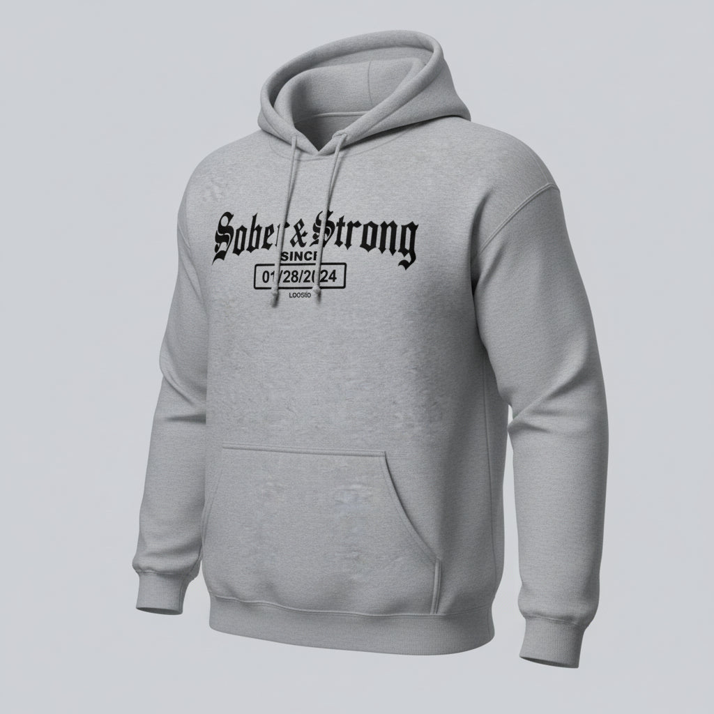 Recovery Hoodie | Women’s Old School Sober & Strong Hoodie with Custom Date