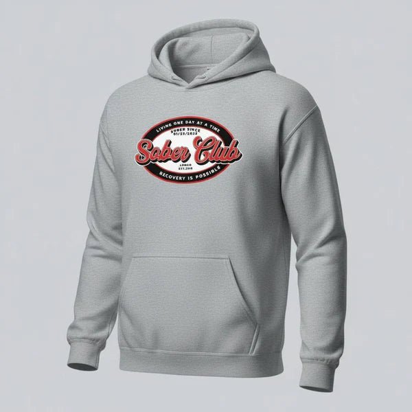 Sober Club Badge Unisex Hoodie with Custom Sobriety Date