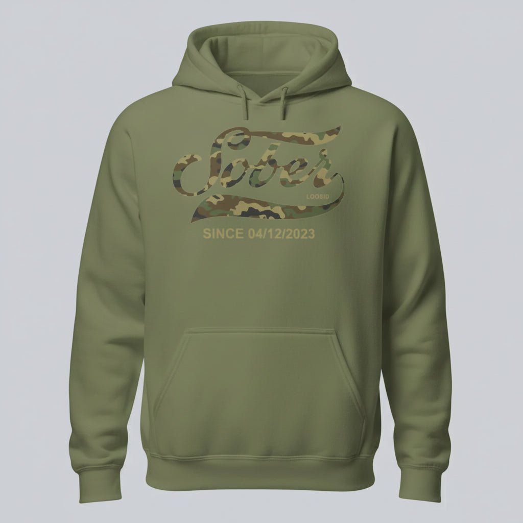 Recovery Hoodie | Sober Since Camo Hoodie with Personalized Date