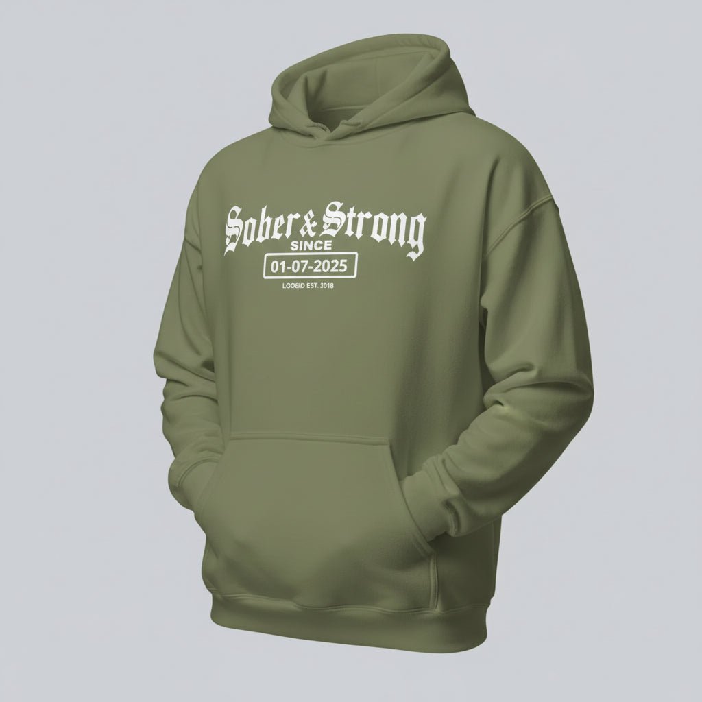 Recovery Hoodie | Women’s Old School Sober & Strong Hoodie with Custom Date
