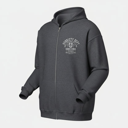 Recovery Hoodie | Sobriety Dept 24/7 Zip Hoodie with Custom Date