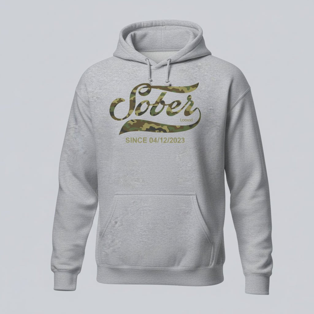 Recovery Hoodie | Sober Since Camo Hoodie with Personalized Date