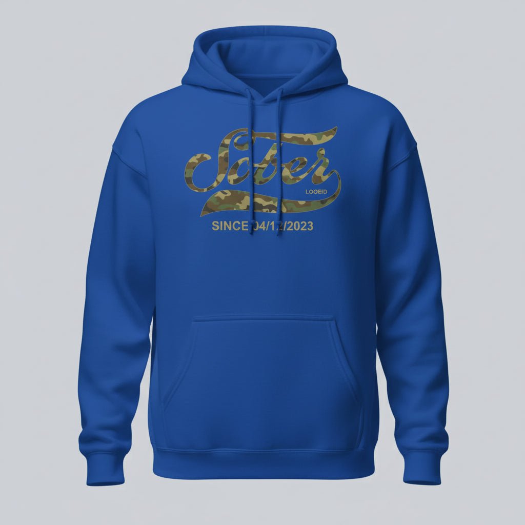 Recovery Hoodie | Sober Since Camo Hoodie with Personalized Date