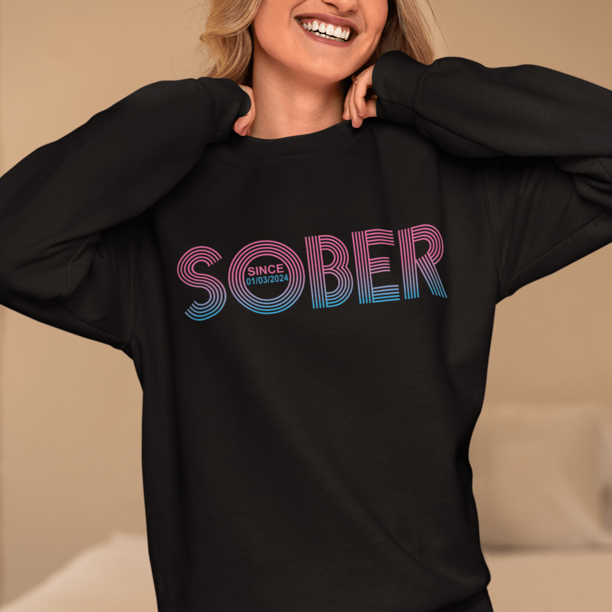 Retro Sobriety Date Sweatshirt – Personalized Sober Date