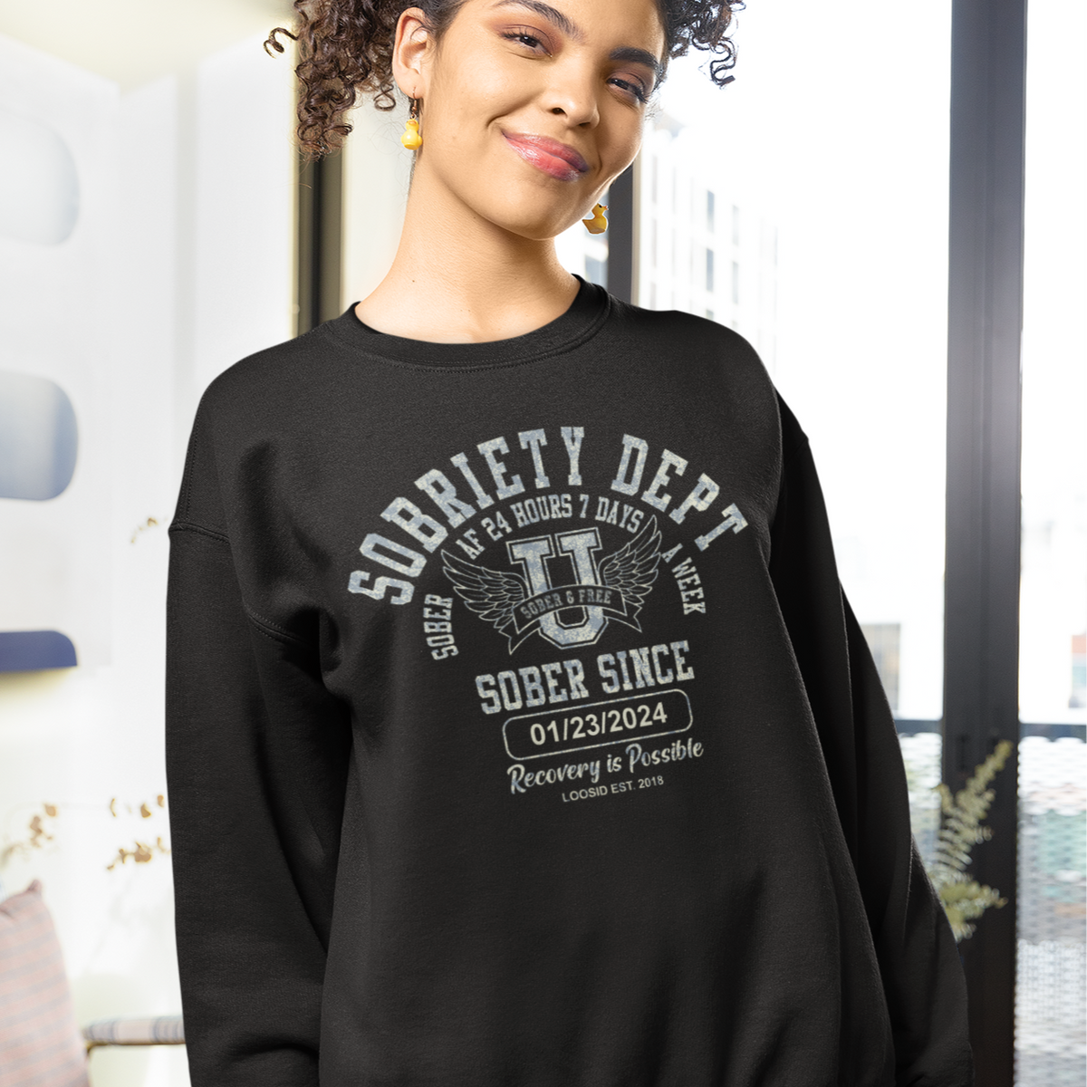 Sobriety Dept Hoodie – Sober AF 24/7 with Custom Sobriety Date