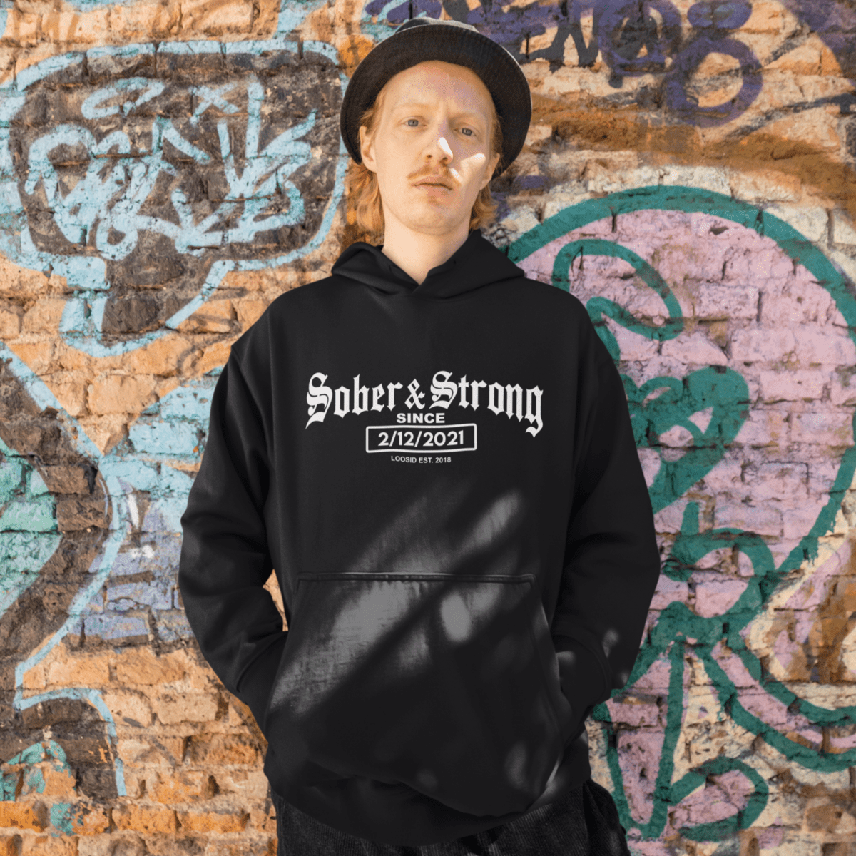 Recovery   Hoodie   |   Men’s   Old   School   Sober   Hoodie   with   Custom   Date